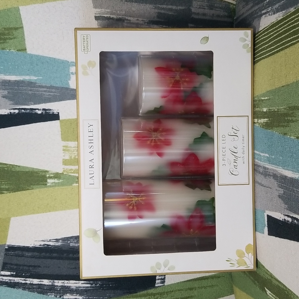 Laura Ashley 3 Piece Cherry Blossoms Battery Operated LED Candle Set